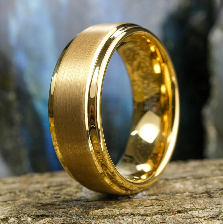 Yellow Gold Beveled Edge - 8mm