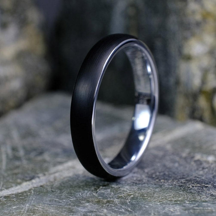 Classic Brushed Black Band with Silver Interior - 4mm