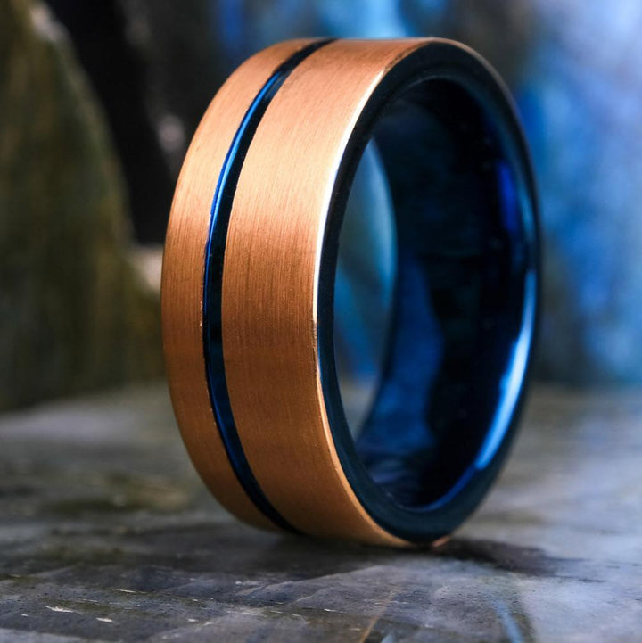 Brushed Rose Gold / Blue Stripe & Interior - 8mm