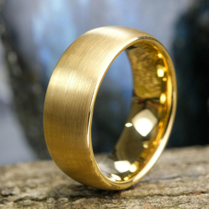 Classic Brushed Gold Tungsten Carbide Unisex Band - 8mm