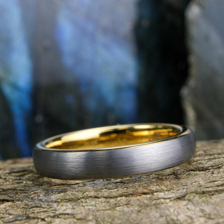 Brushed Silver Band / Yellow Gold Interior - 4mm