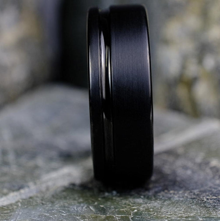 Elegant Brushed Black Band with Stripe - 8mm