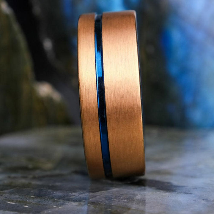 Brushed Rose Gold / Blue Stripe & Interior - 8mm