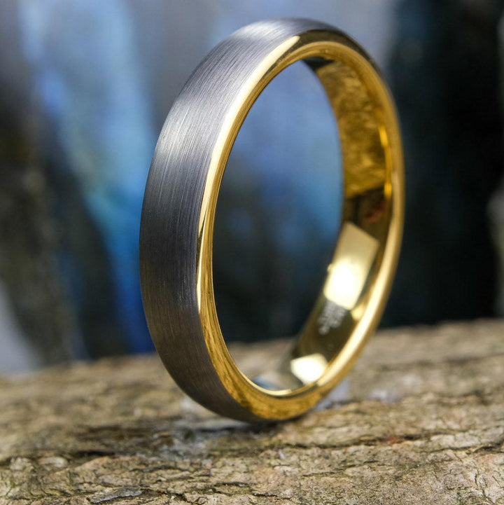 Brushed Silver Band / Yellow Gold Interior - 4mm