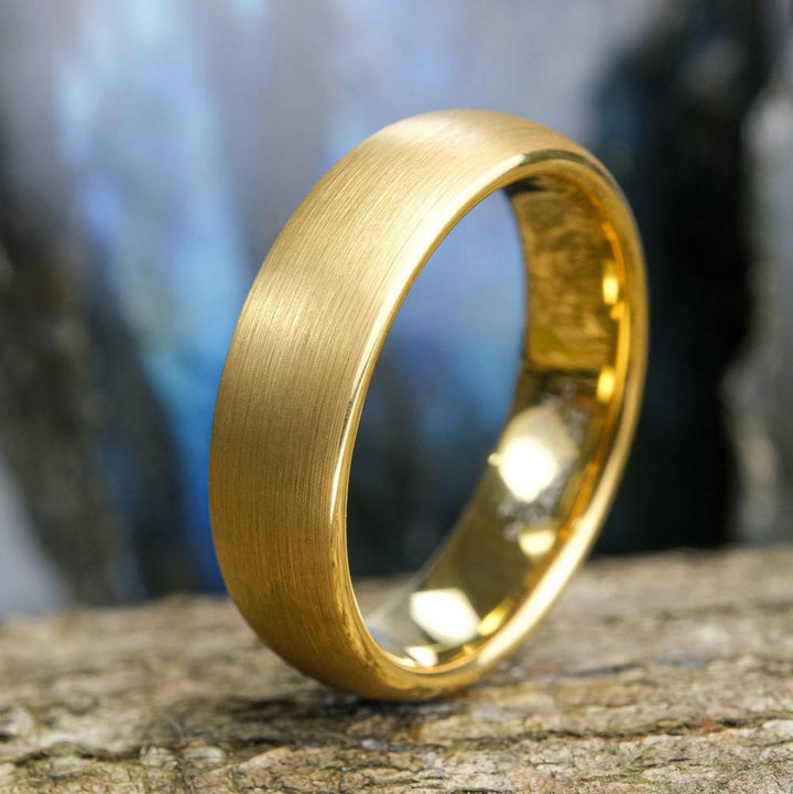 Classic Brushed Gold Tungsten Carbide Unisex Band - 6mm