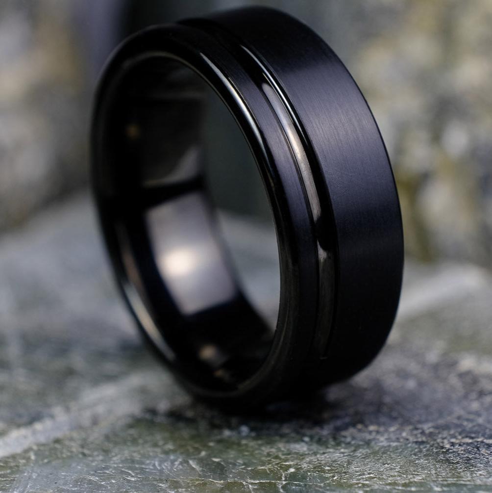 Elegant Brushed Black Band with Stripe - 8mm