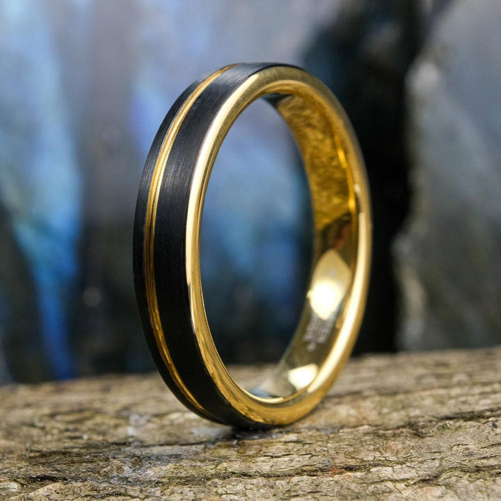 Black Brushed / Yellow Gold Stripe & Interior - 4mm