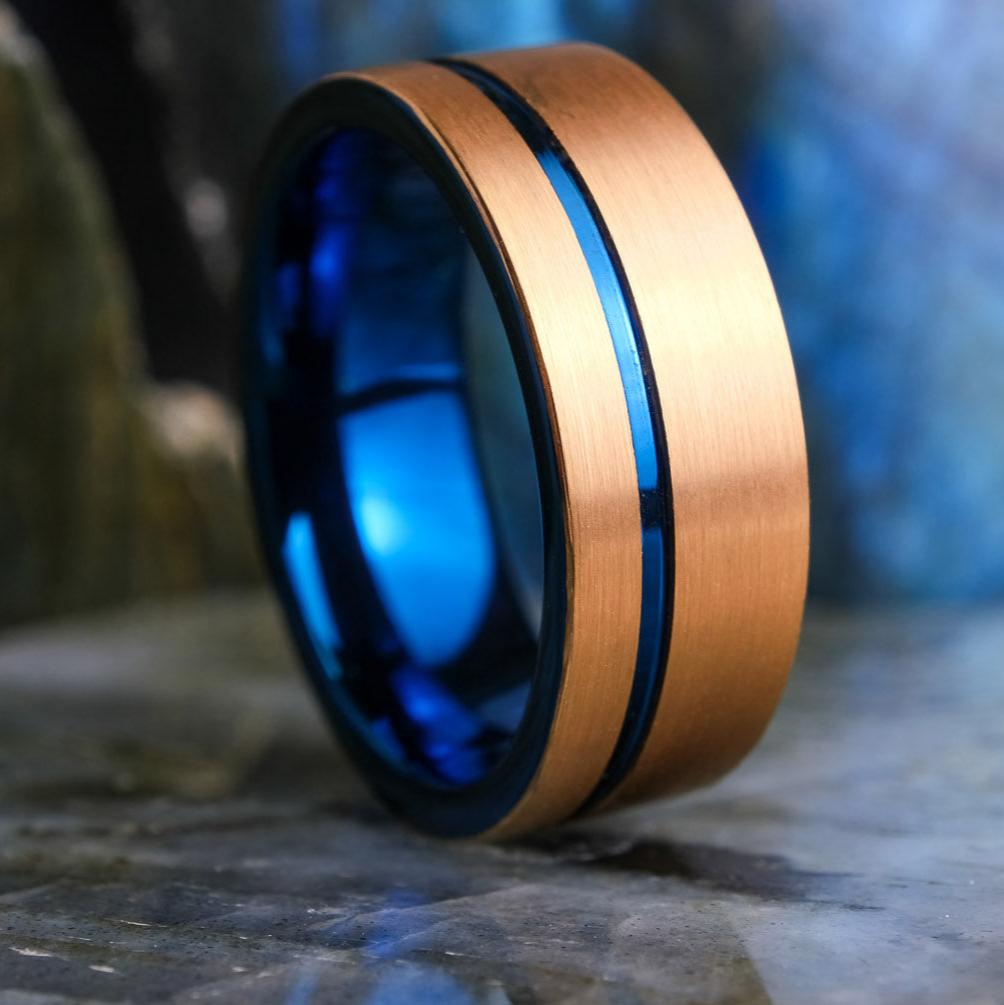 Brushed Rose Gold / Blue Stripe & Interior - 8mm