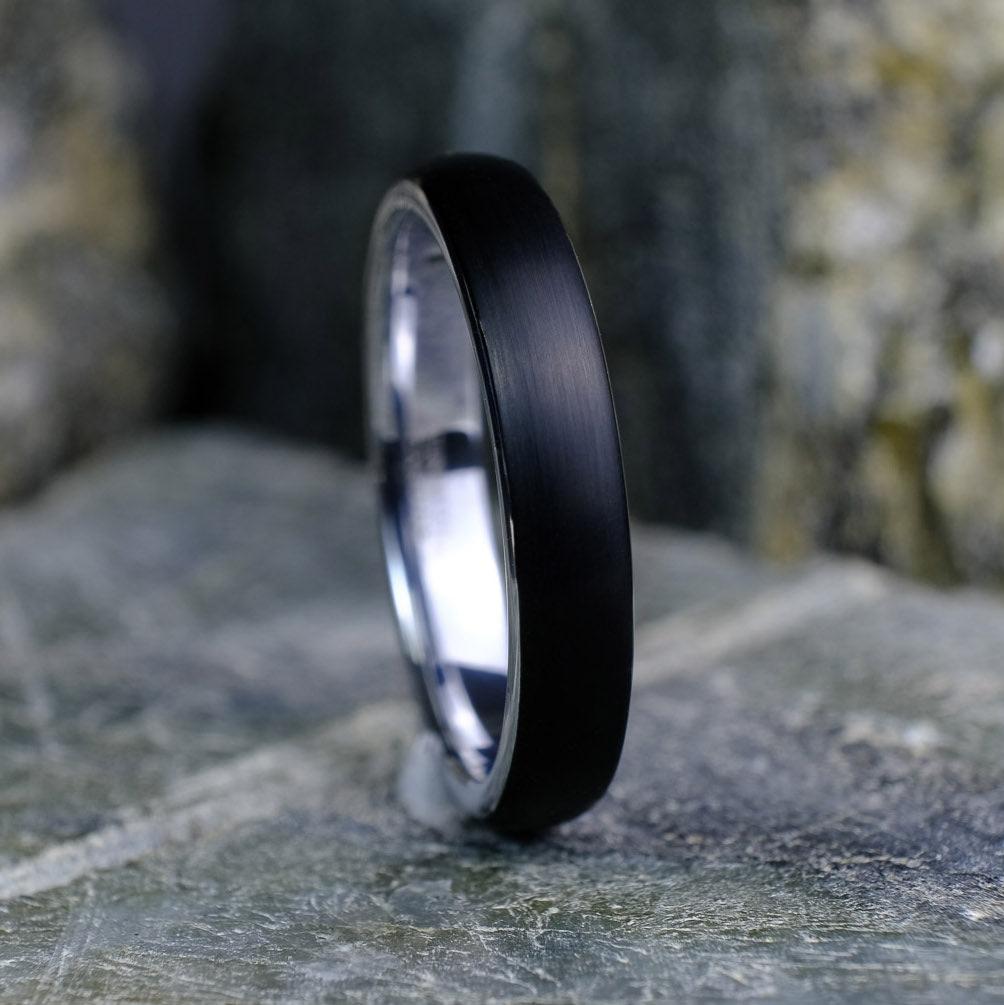 Classic Brushed Black Band with Silver Interior - 4mm