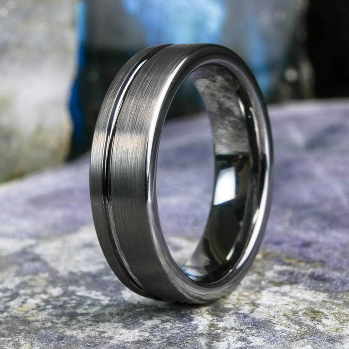 Elegant Brushed Silver Band with Stripe - 6mm