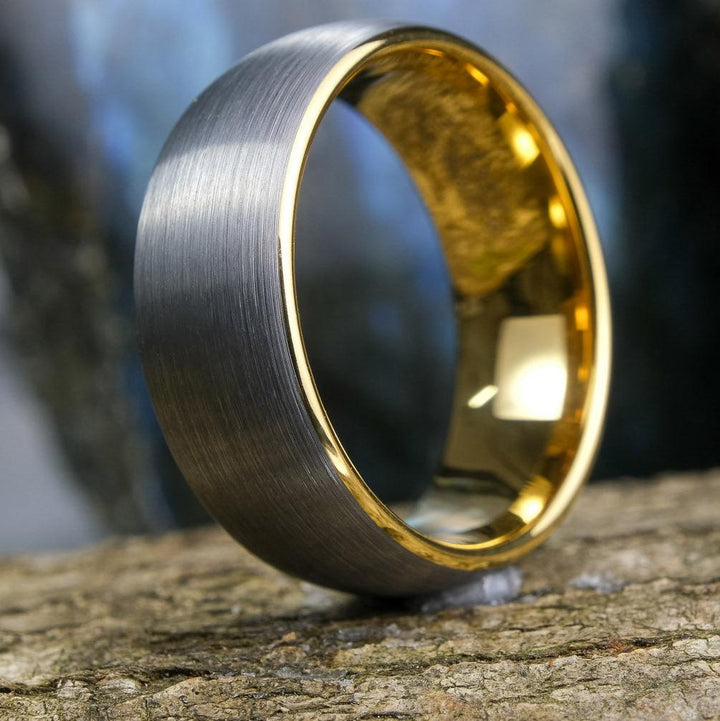 Brushed Silver Band / Yellow Gold Interior - 8mm