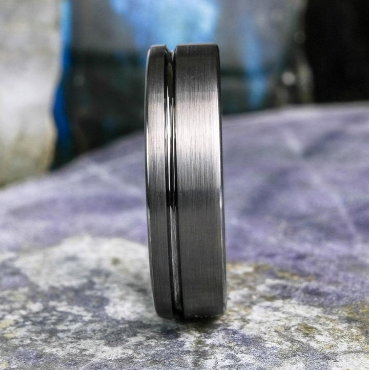 Elegant Brushed Silver Band with Stripe - 6mm