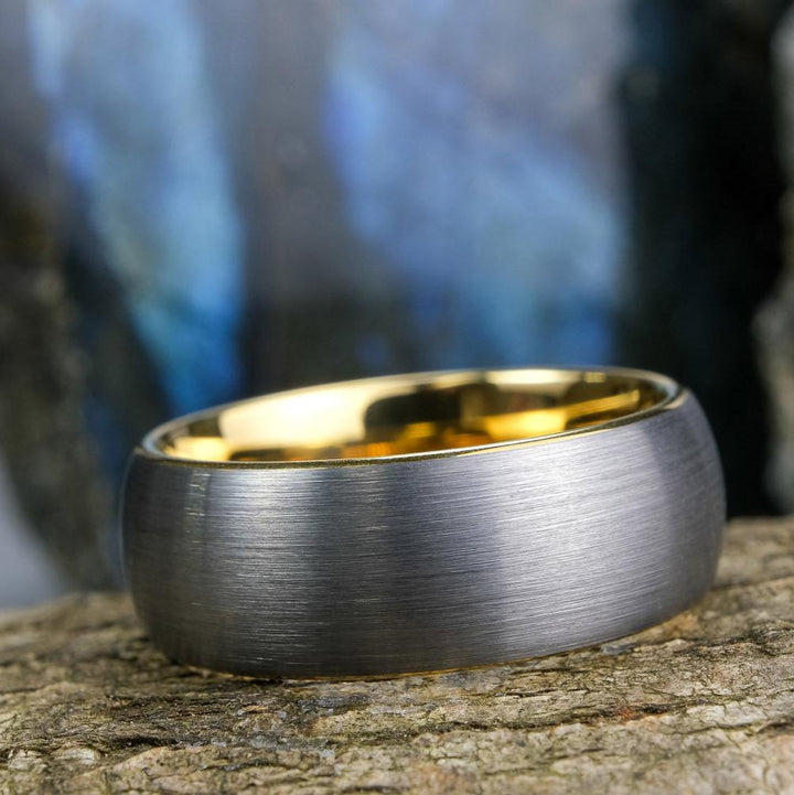 Brushed Silver Band / Yellow Gold Interior - 8mm