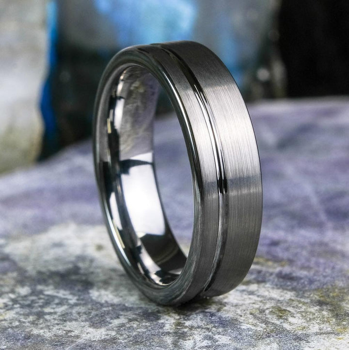 Elegant Brushed Silver Band with Stripe - 6mm