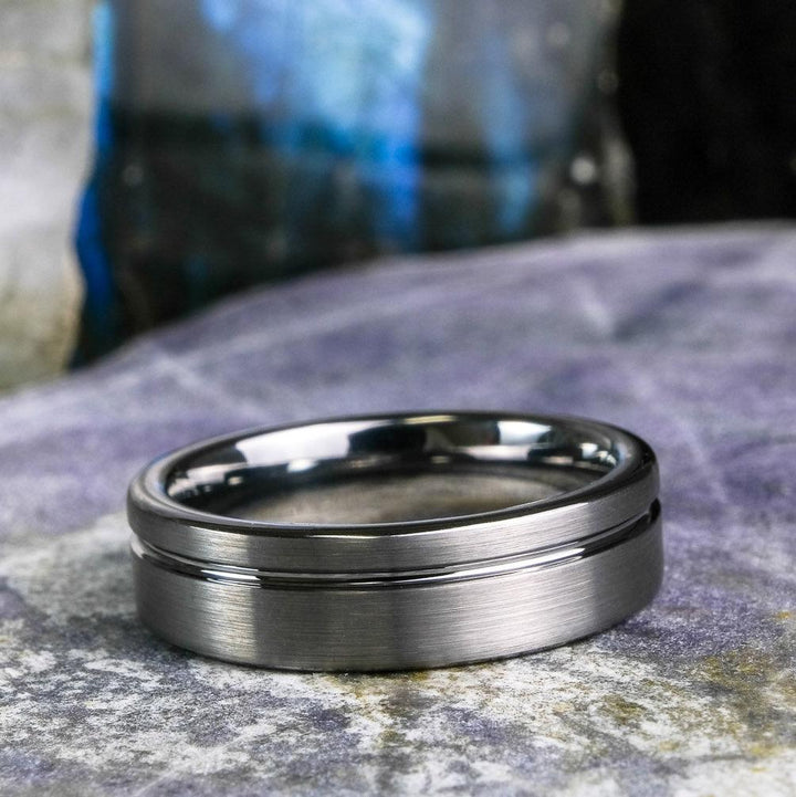 Elegant Brushed Silver Band with Stripe - 6mm