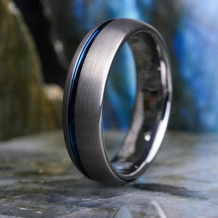 Brushed Silver / Blue Stripe  - 6mm