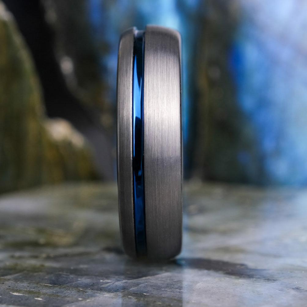 Brushed Silver / Blue Stripe  - 6mm