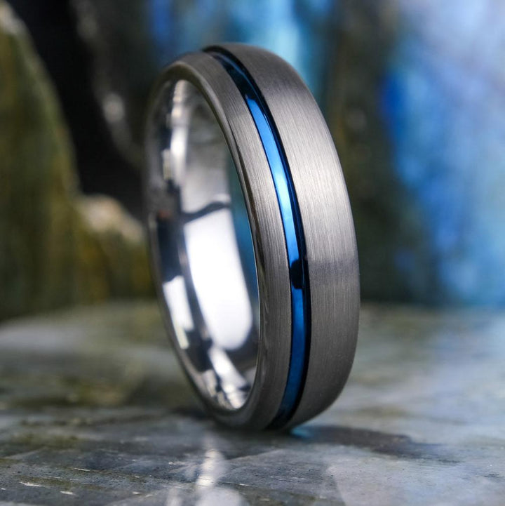 Brushed Silver / Blue Stripe  - 6mm