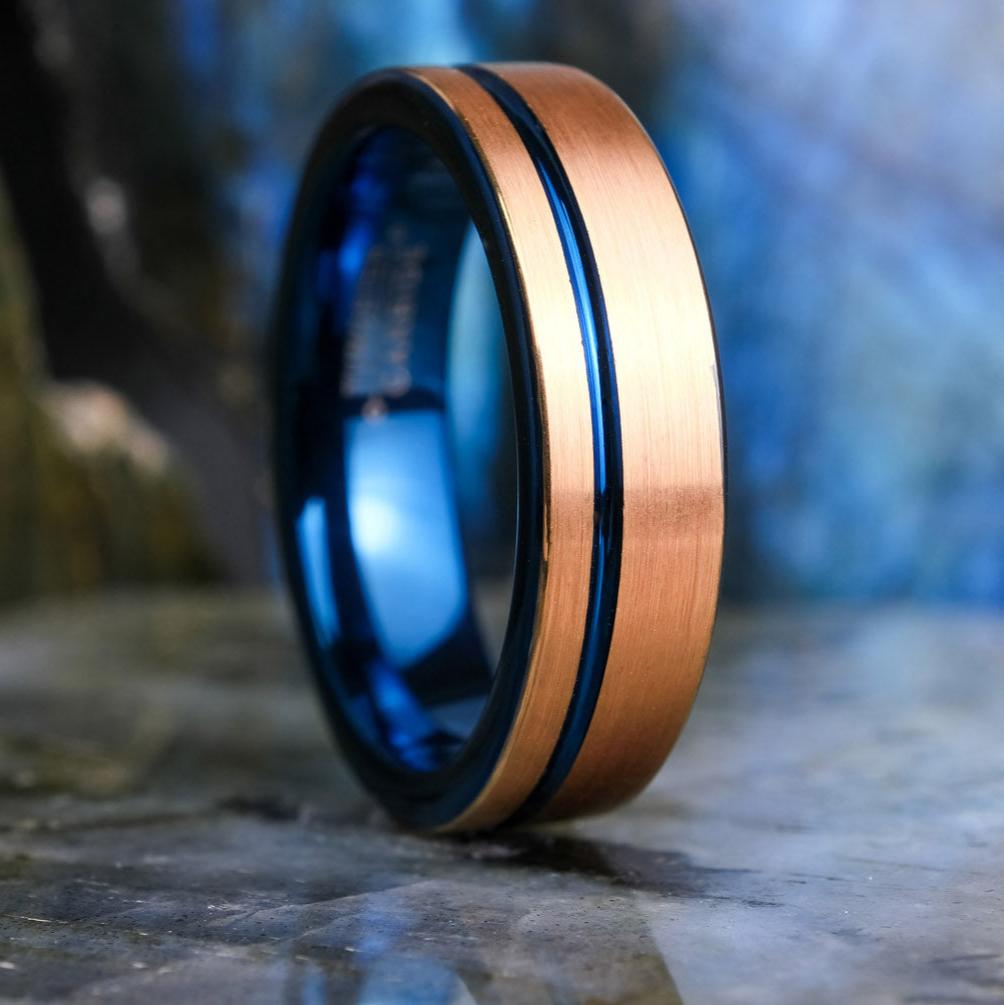 Brushed Rose Gold / Blue Stripe & Interior - 6mm