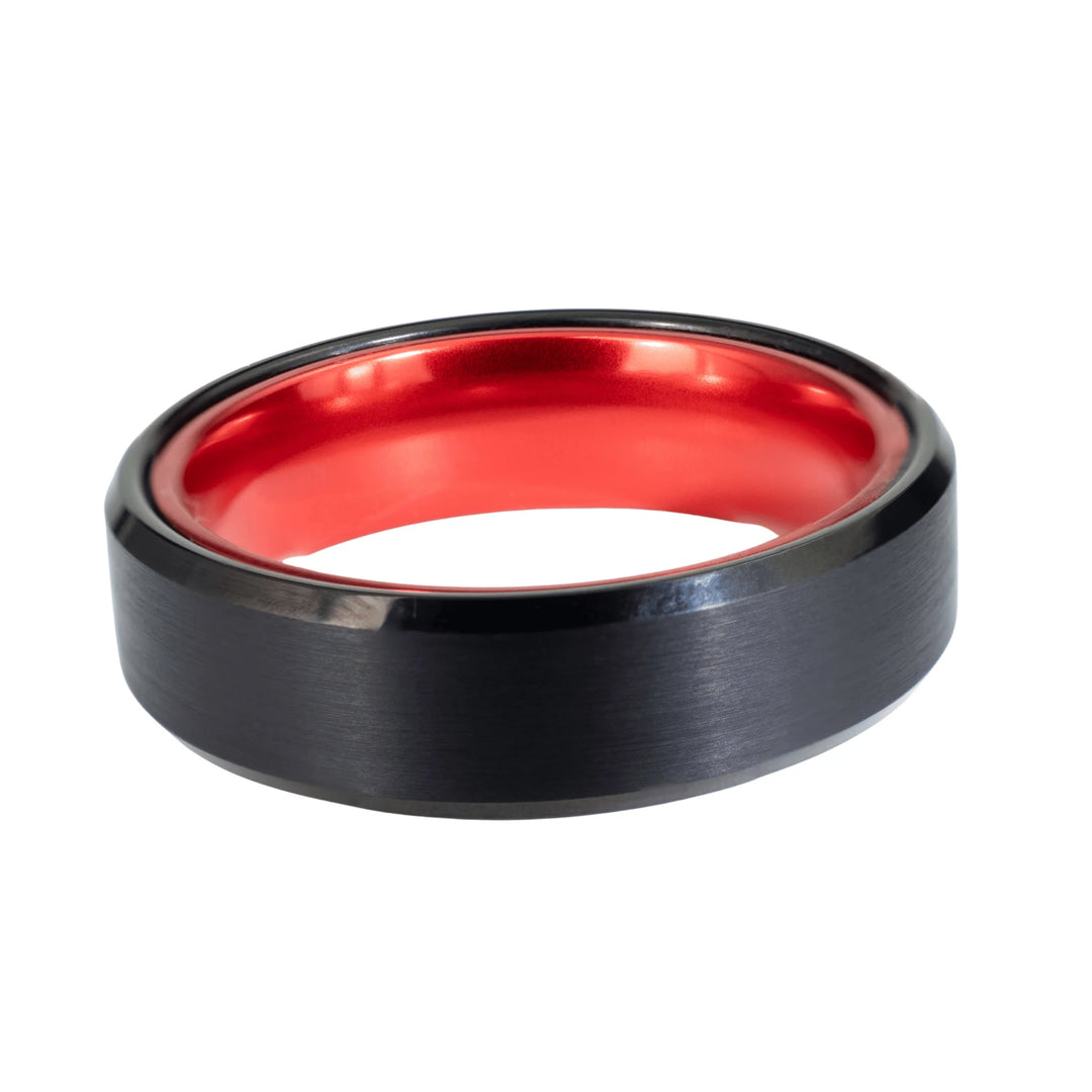 His & Hers Set | Black Brushed Red w/ Polished Silver | 4mm + 6mm