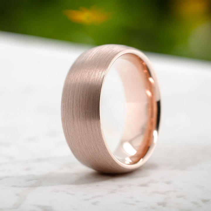 Classic Brushed Rose Gold Tungsten Carbide Unisex Band - 8mm