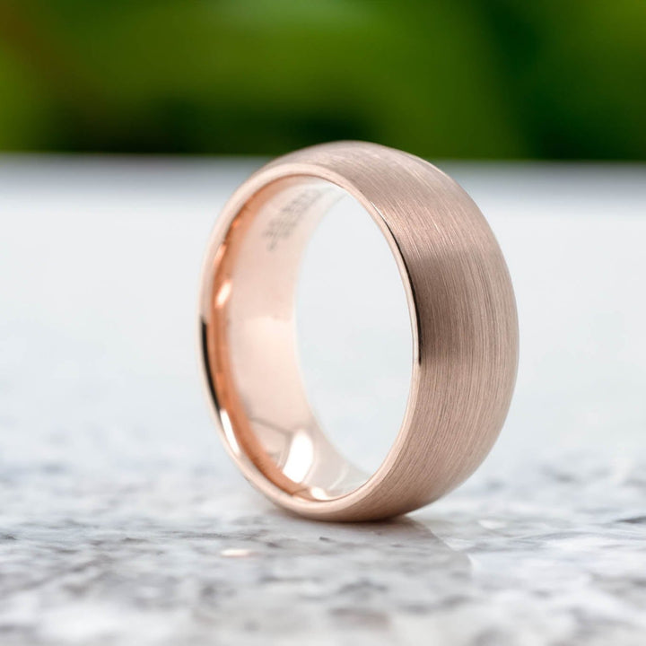 Classic Brushed Rose Gold Tungsten Carbide Unisex Band - 8mm