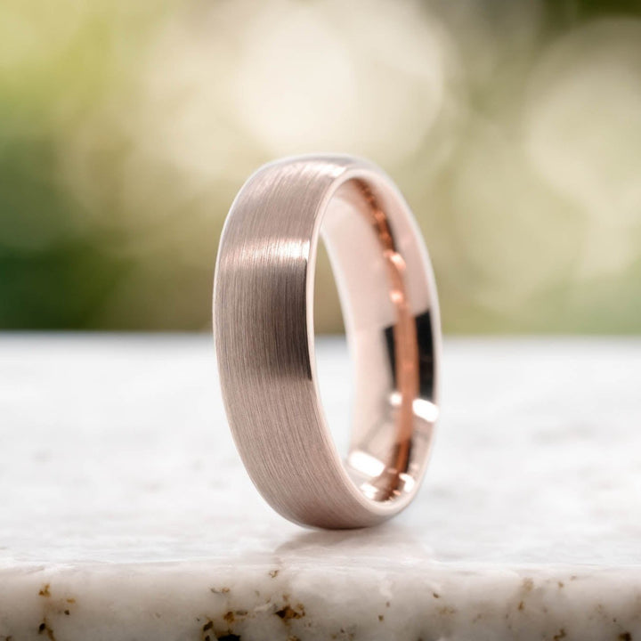 Classic Brushed Rose Gold Tungsten Carbide Unisex Band - 6mm