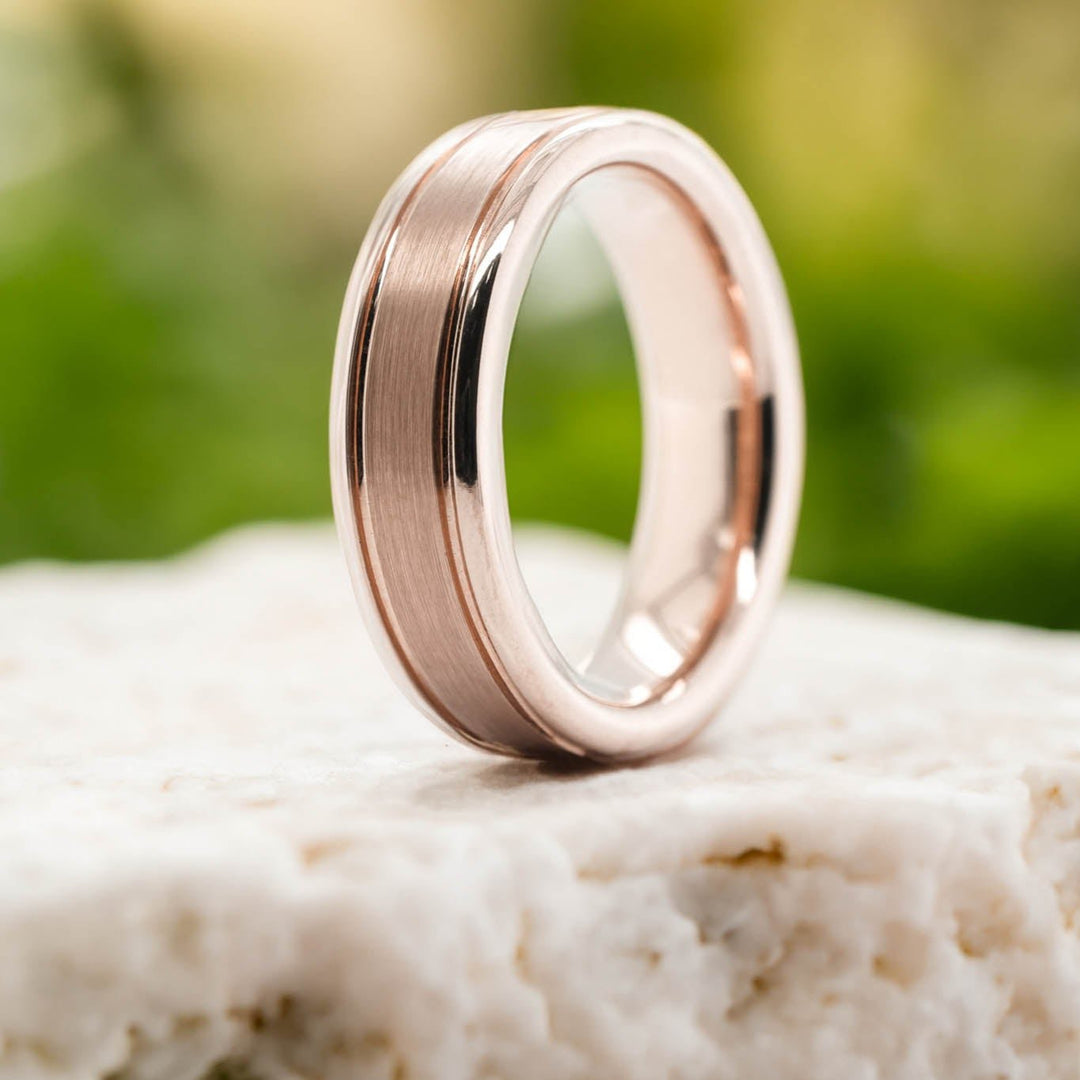 Brushed Rose Gold Band / High Polished Walls - 6mm