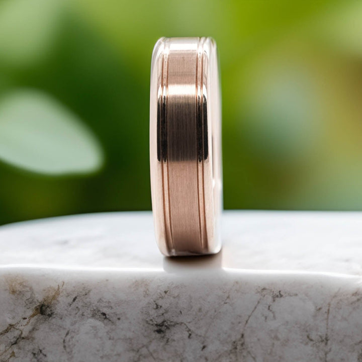 Brushed Rose Gold Band / High Polished Walls - 6mm