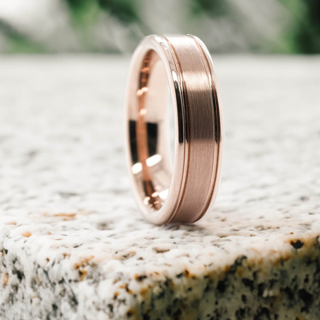 Brushed Rose Gold Band / High Polished Walls - 6mm