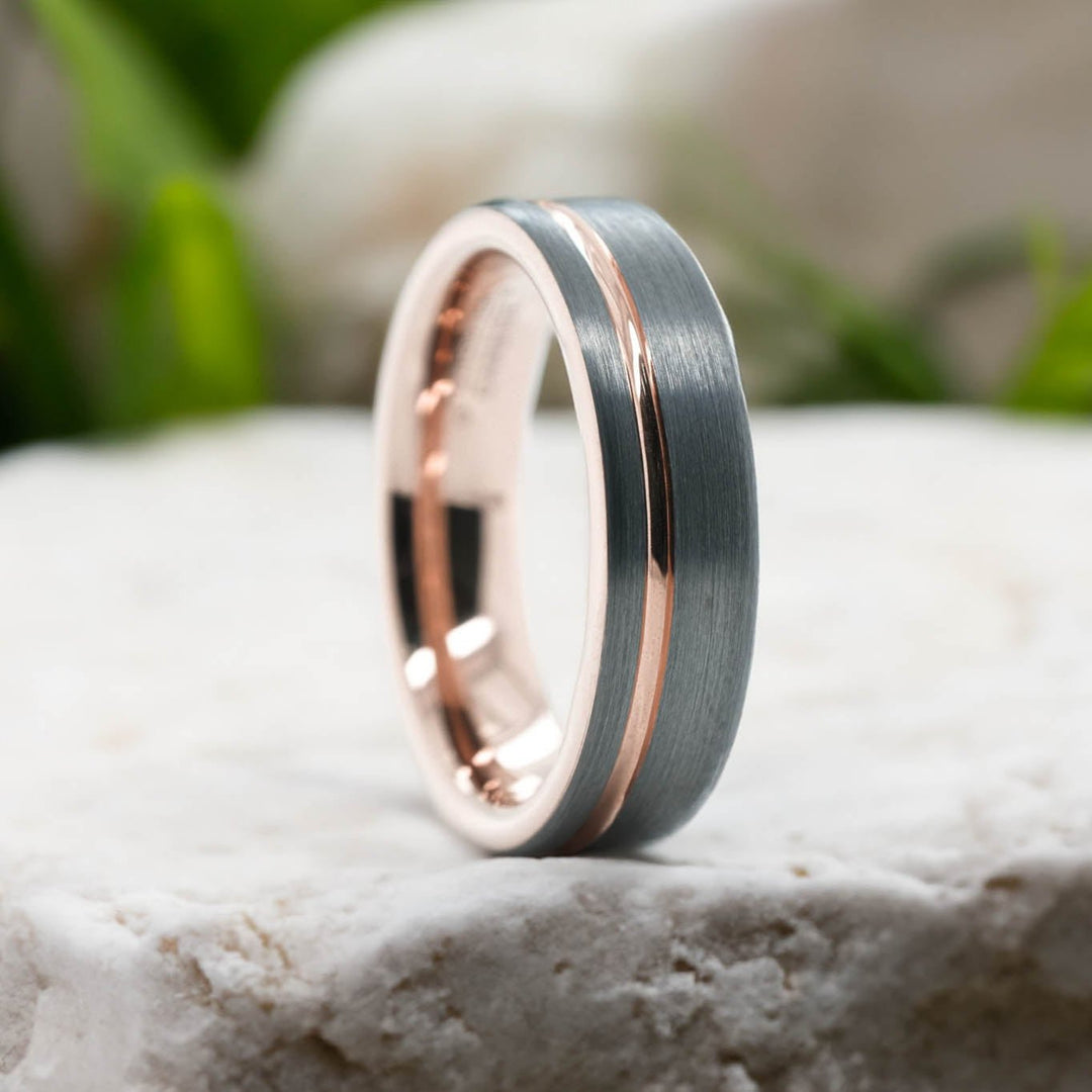 Silver Brushed / Rose Gold Stripe & Interior - 6mm