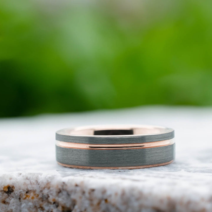 Silver Brushed / Rose Gold Stripe & Interior - 6mm