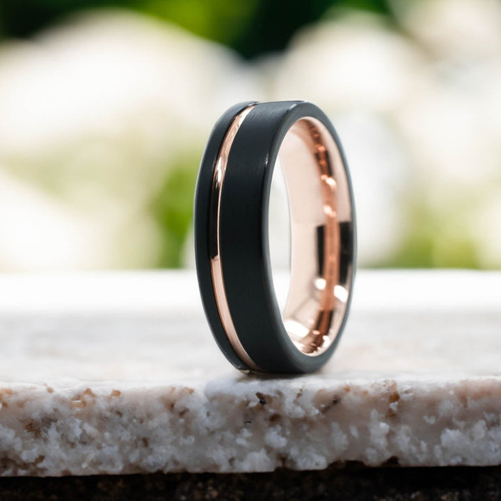 Black Brushed Side Walls / Rose Gold Stripe - 6mm