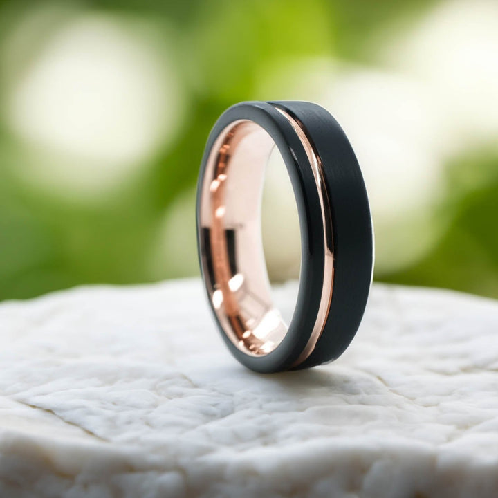 Black Brushed Side Walls / Rose Gold Stripe - 6mm