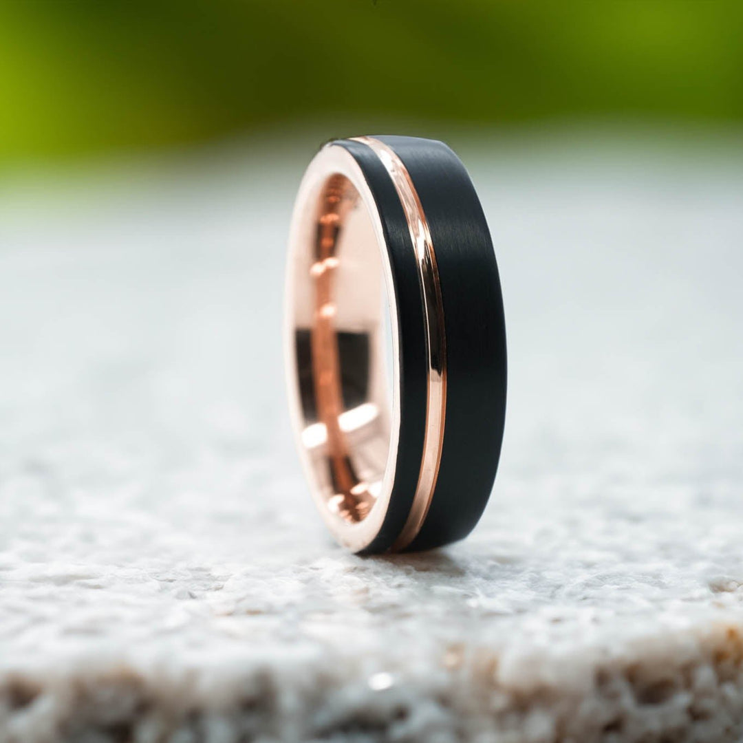 Black Brushed / Rose Gold Stripe & Interior - 6mm