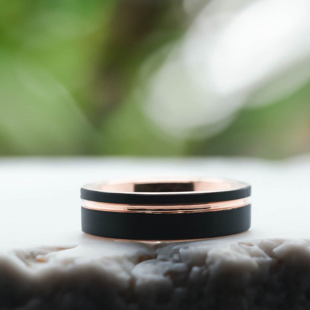 Black Brushed / Rose Gold Stripe & Interior - 6mm