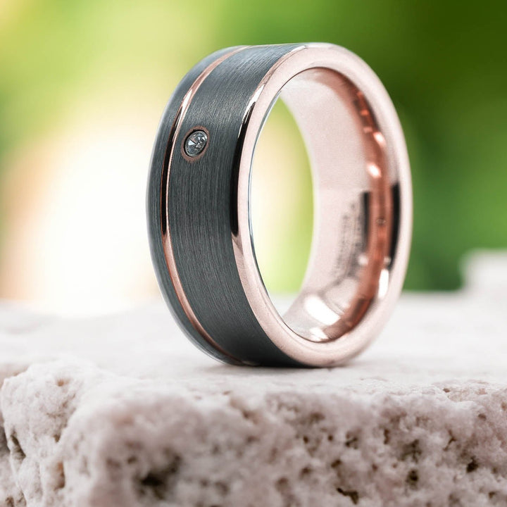 CZ Brushed Silver Band / Rose Gold Stripe & Interior - 8mm