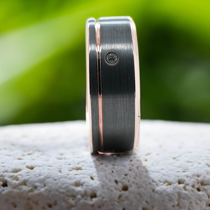 CZ Brushed Silver Band / Rose Gold Stripe & Interior - 8mm