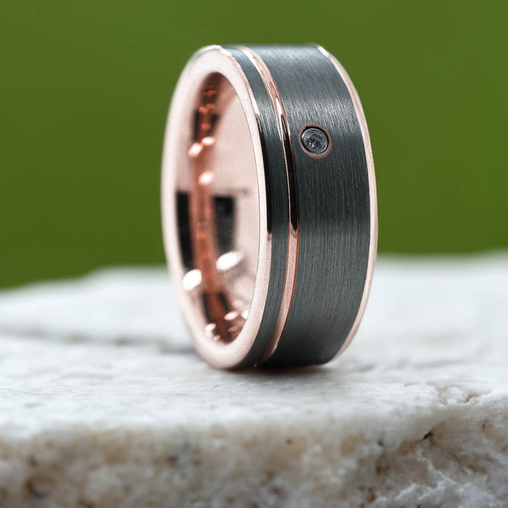 CZ Brushed Silver Band / Rose Gold Stripe & Interior - 8mm