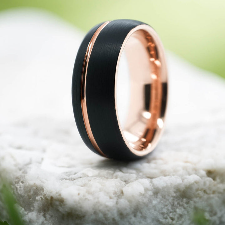 Rounded Black Brushed / Rose Gold Stripe - 8mm