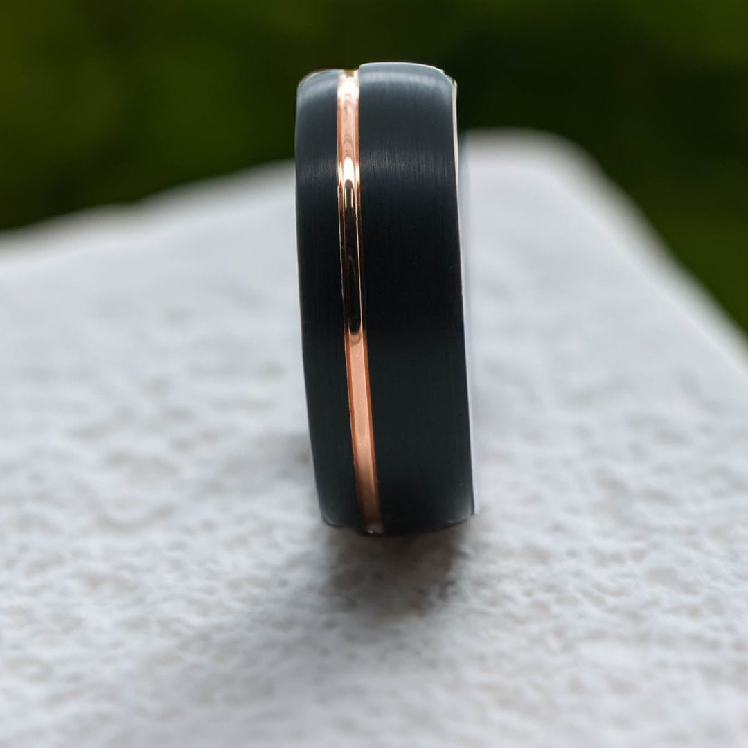 Rounded Black Brushed / Rose Gold Stripe - 8mm