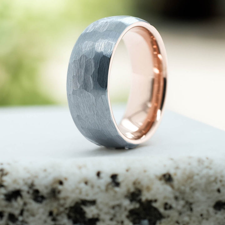 Hammered Silver Band / Rose Gold - 8mm