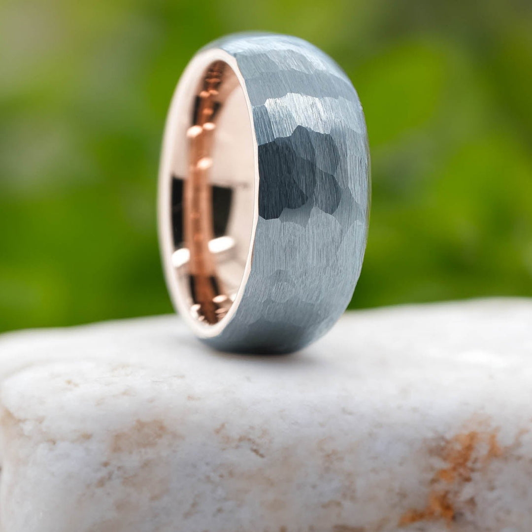 Hammered Silver Band / Rose Gold - 8mm