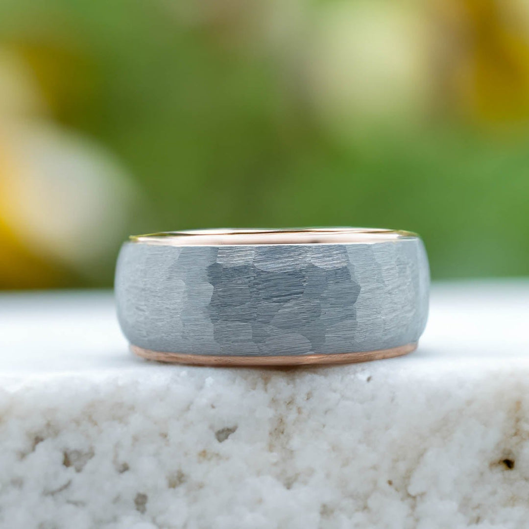 Hammered Silver Band / Rose Gold - 8mm