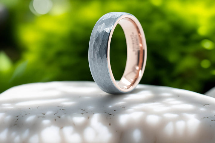 Hammered Silver Band / Rose Gold - 6mm