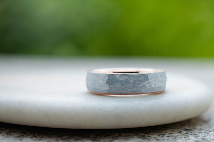 Hammered Silver Band / Rose Gold - 6mm