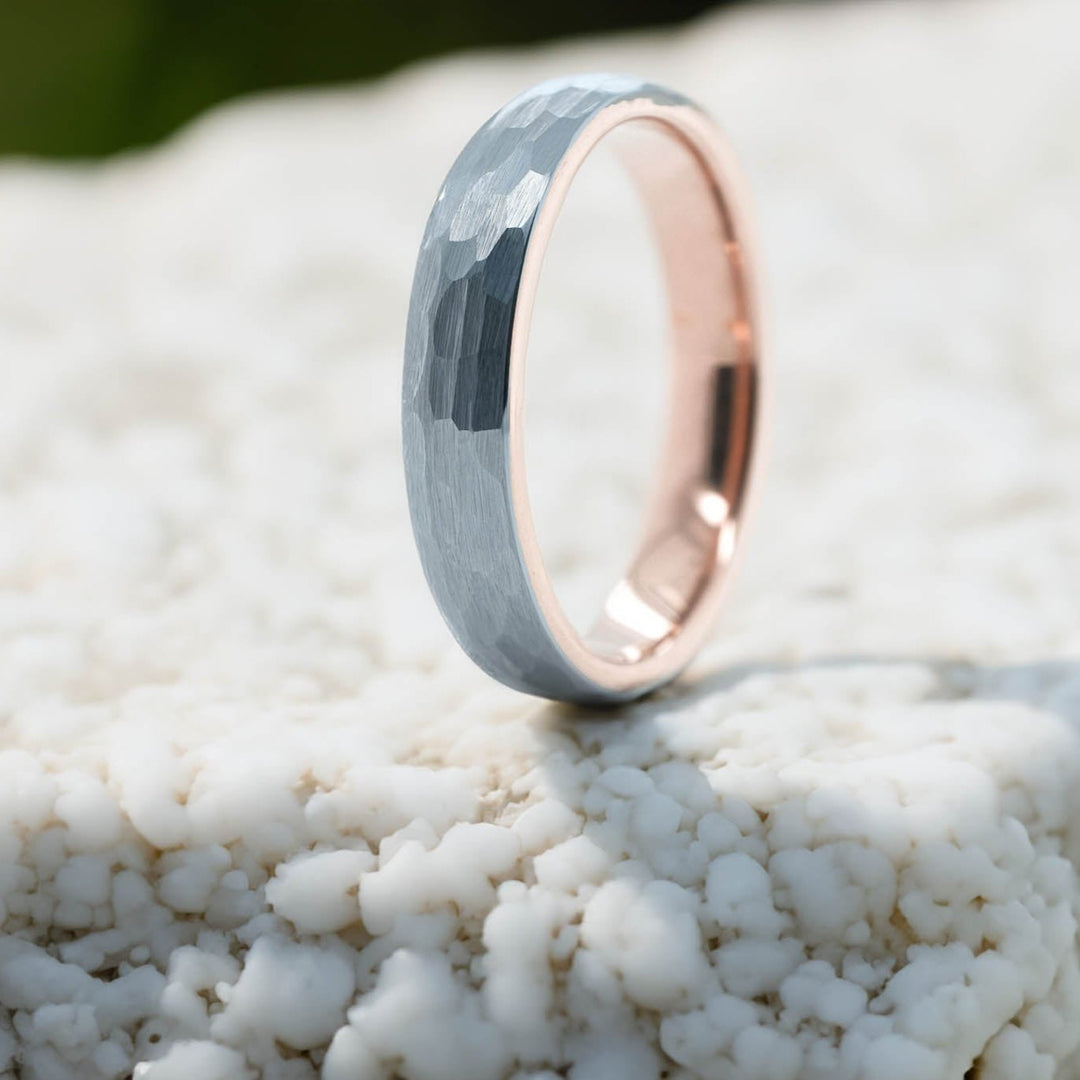 Hammered Silver Band / Rose Gold - 4mm