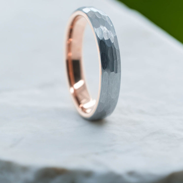 Hammered Silver Band / Rose Gold - 4mm