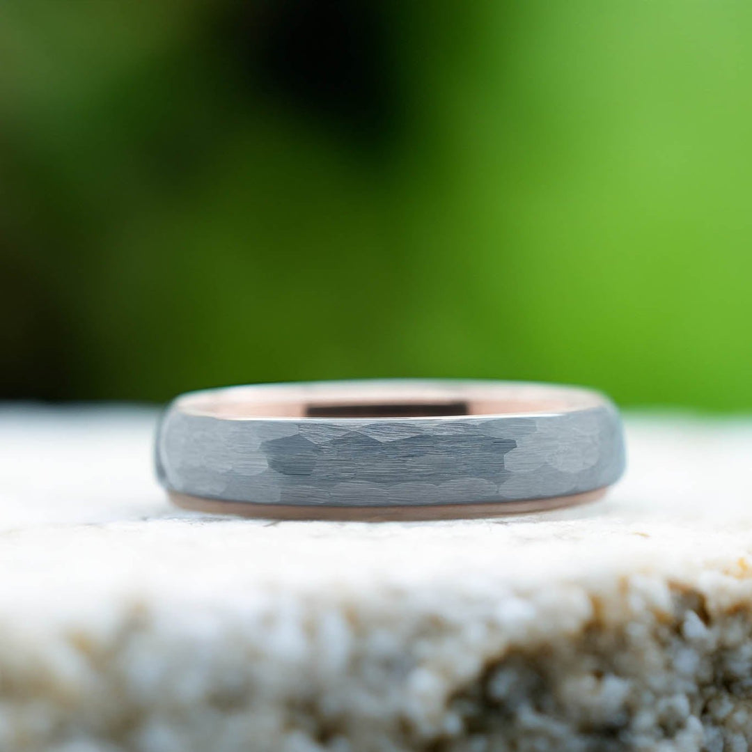 Hammered Silver Band / Rose Gold - 4mm