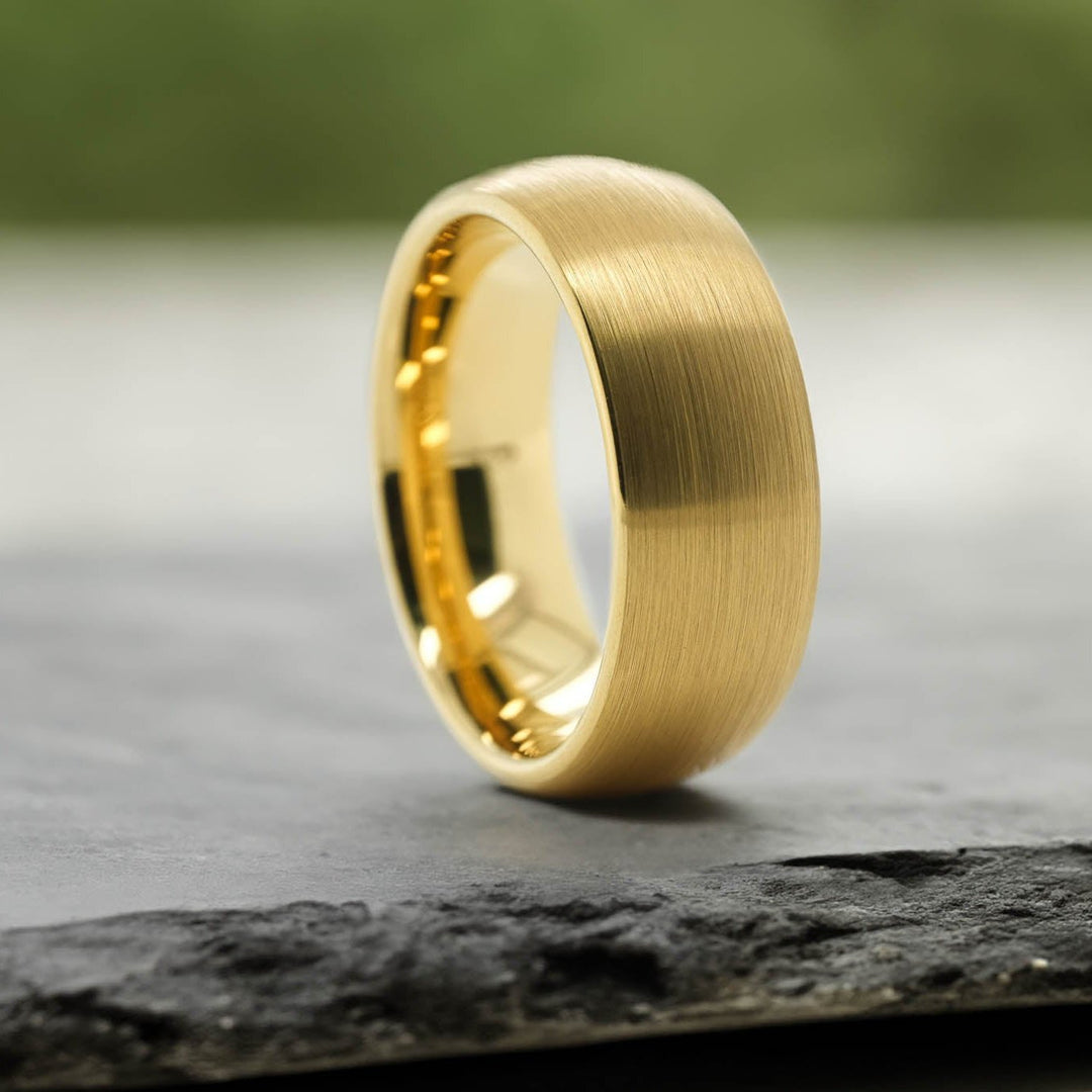 Classic Brushed Gold Tungsten Carbide Unisex Band - 8mm